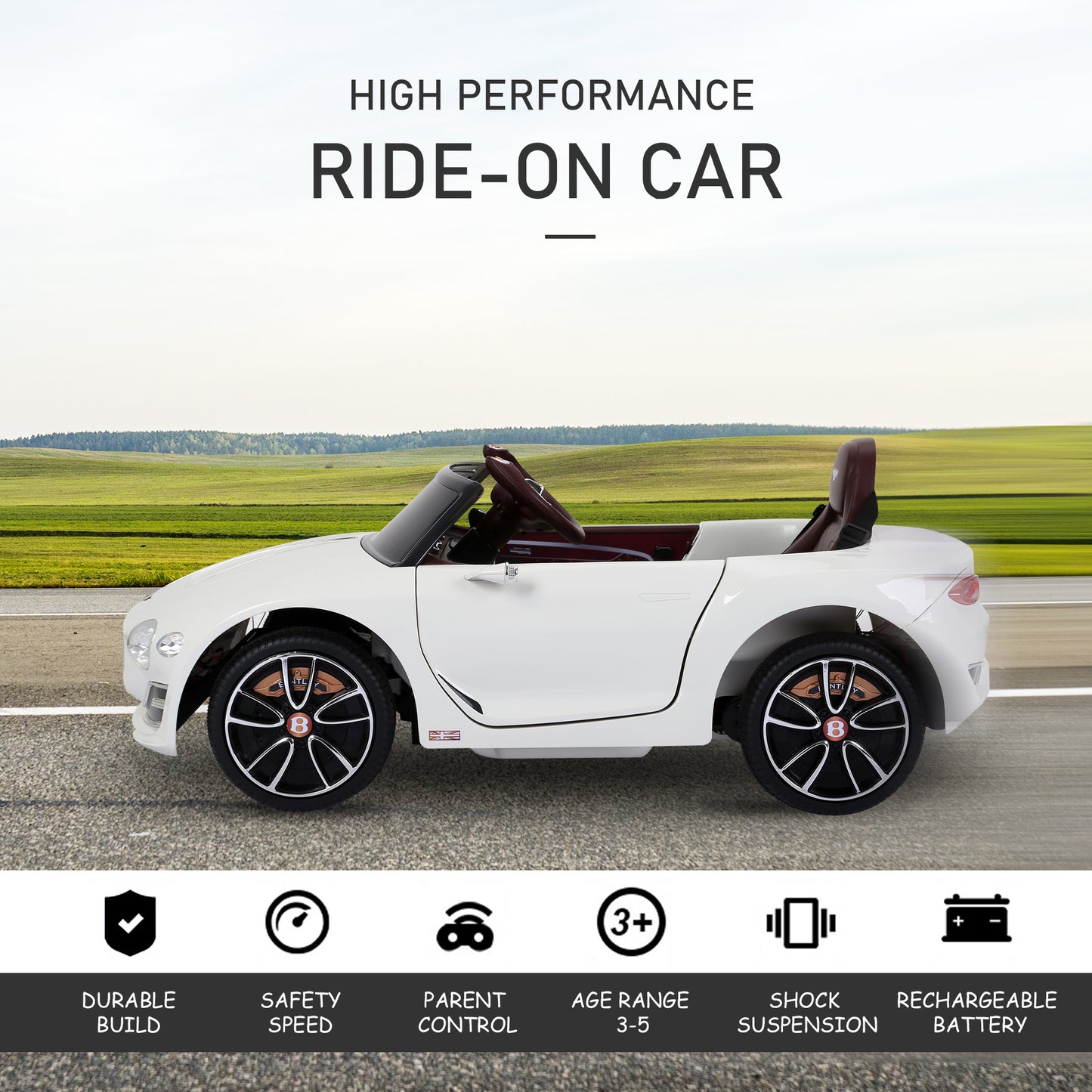 Aosom 12V Ride On Car Licensed Bentley Battery Powered Electric Vehicles w/ Parent Remote Control, 2 Speed - Black