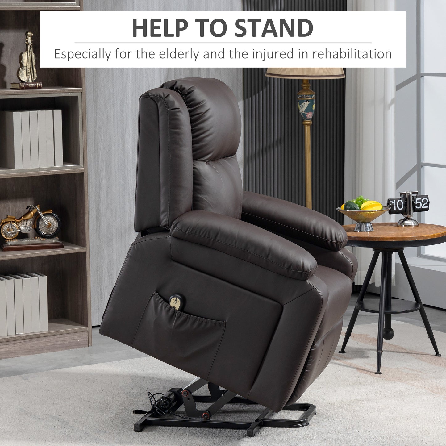 HOMCOM Lift Chair for Seniors, PU Leather Upholstered Electric Recliner Chair with Remote, Side Pockets, Quick Assembly, Grey