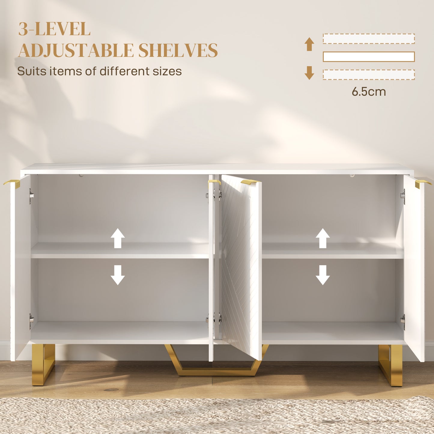 HOMCOM Sideboard Buffet Cabinet with Adjustable Shelves, Living Room Cabinet, TV Cabinet for 65 Inch TV, White