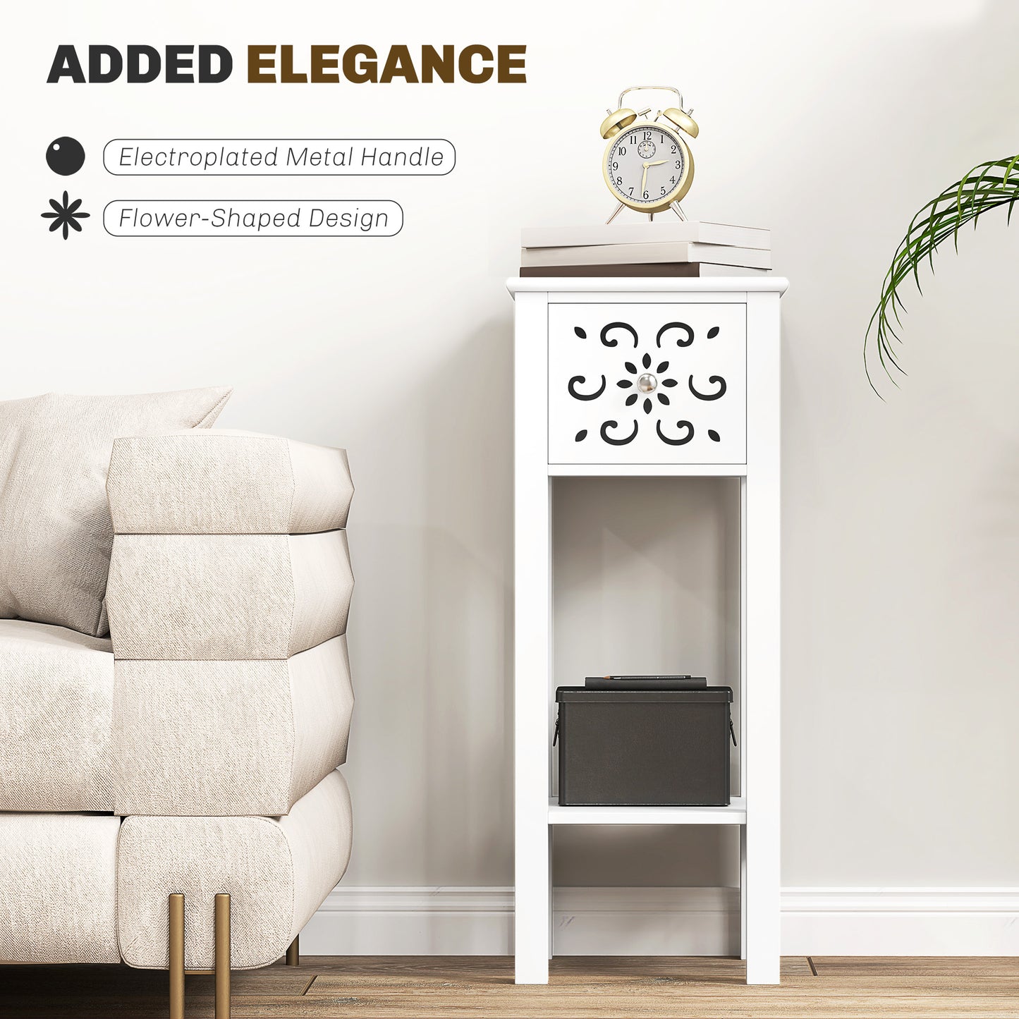 HOMCOM Nightstand Set of 2 with Drawer and Open Storage Shelf White