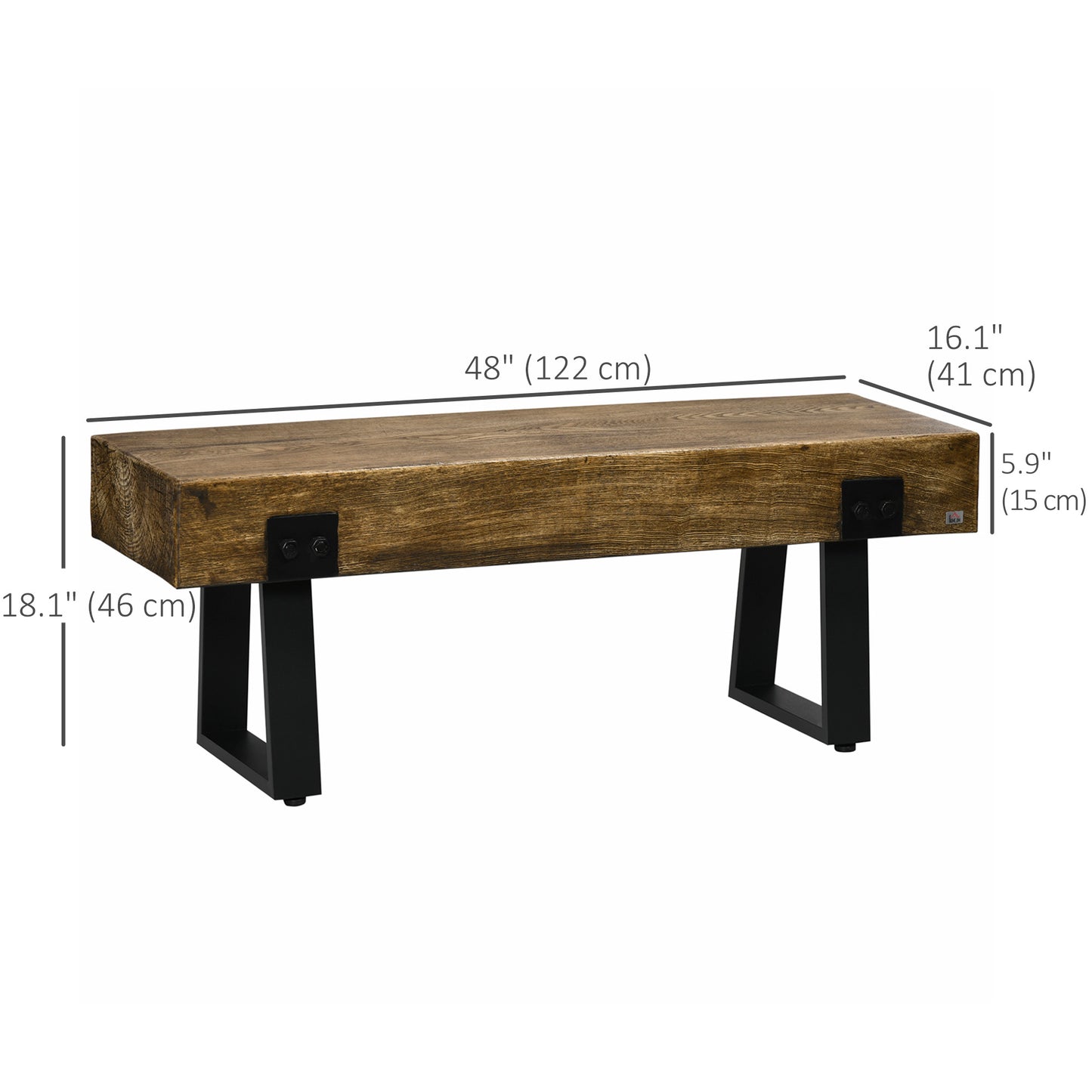 HOMCOM Outdoor Bench, Garden Bench with Metal Legs, Rustic Wood Effect Concrete, Indoor or Outdoor Use for Patio, Park, Porch and Lawn, Natural and Black