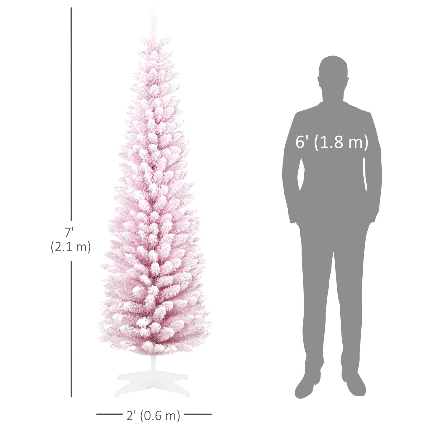 HOMCOM 6ft Flocked Christmas Tree, Pencil Artificial Christmas Tree with Realistic Branches, Pink