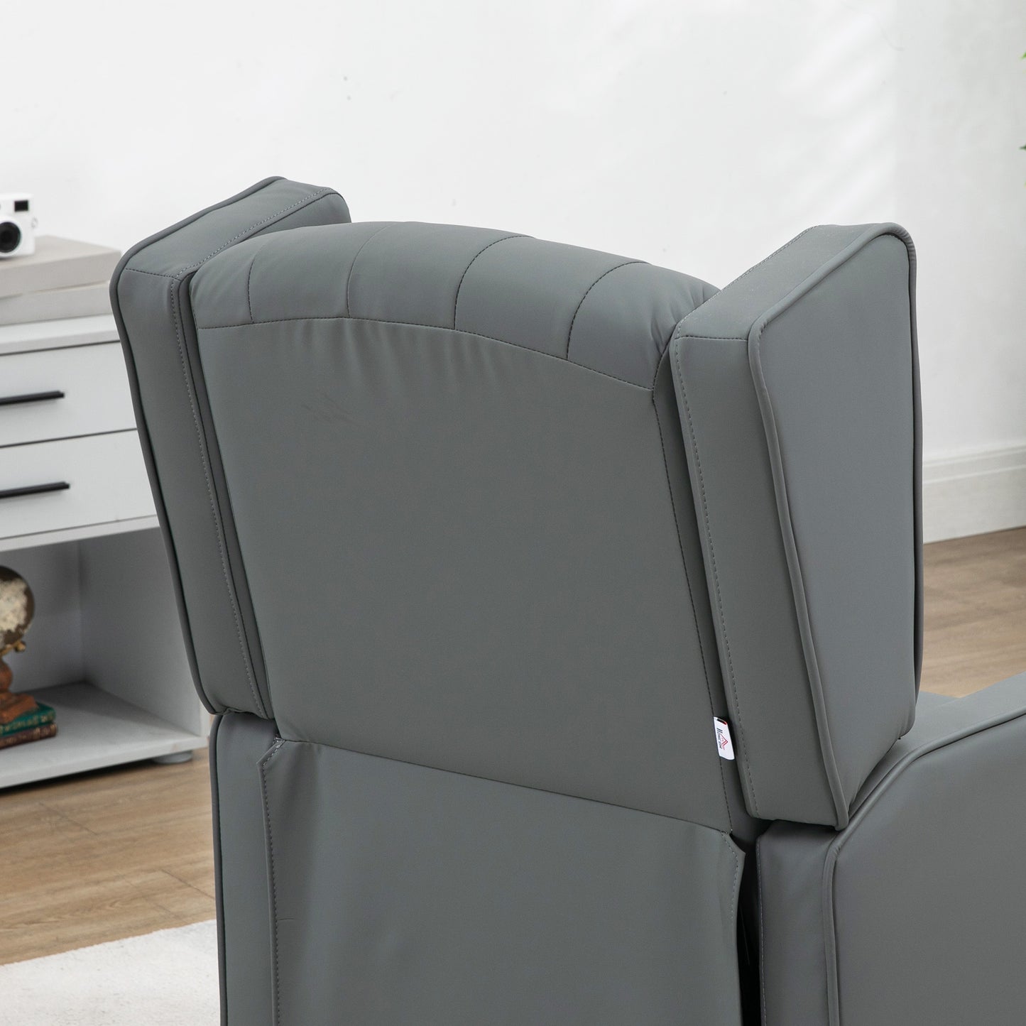 HOMCOM Faux Leather Armchair, Modern Accent Chair with Thick Padding for Living Room, Bedroom, Home Office, Grey