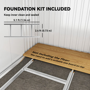 Outsunny 6.5x4FT Galvanised Metal Shed with Foundation Kit, Lockable Garden Tool Storage House with Sliding Doors, Vents, Grey