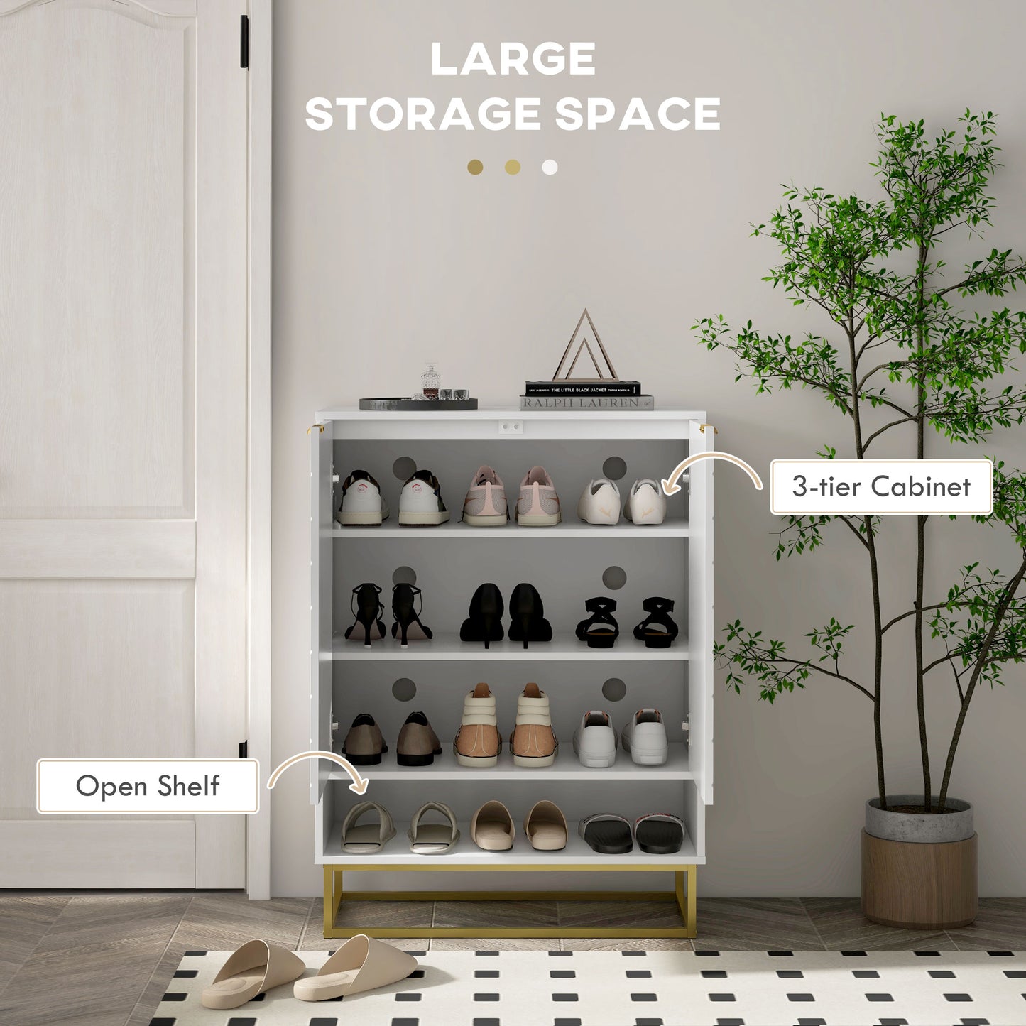 HOMCOM Entryway Shoe Cabinet, Shoe Storage Cabinet with Adjustable Shelf for 12 Pairs of Shoes, White