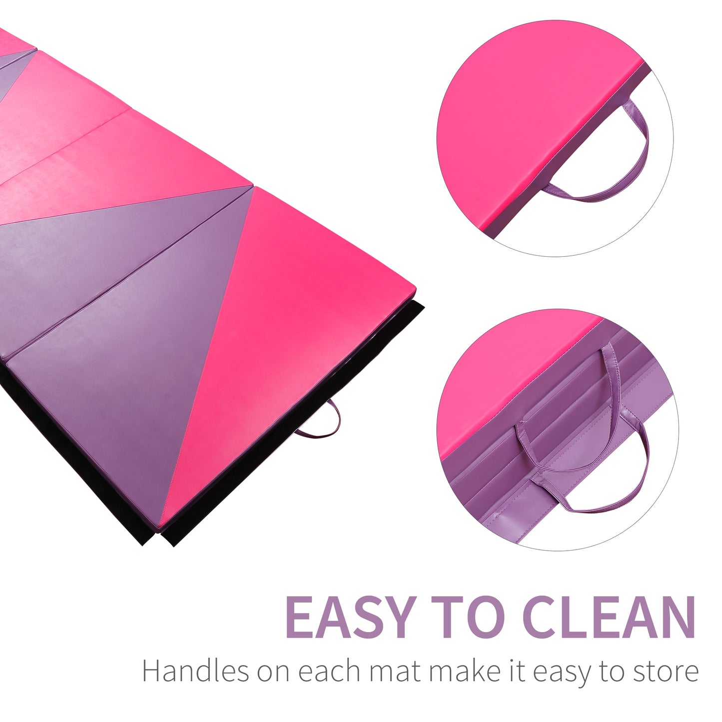 Soozier 4'x6'x2'' Folding Gymnastics Tumbling Mat, Exercise Mat with Carrying Handles for Yoga, MMA, Martial Arts, Stretching, Core Workouts, Pink and Purple