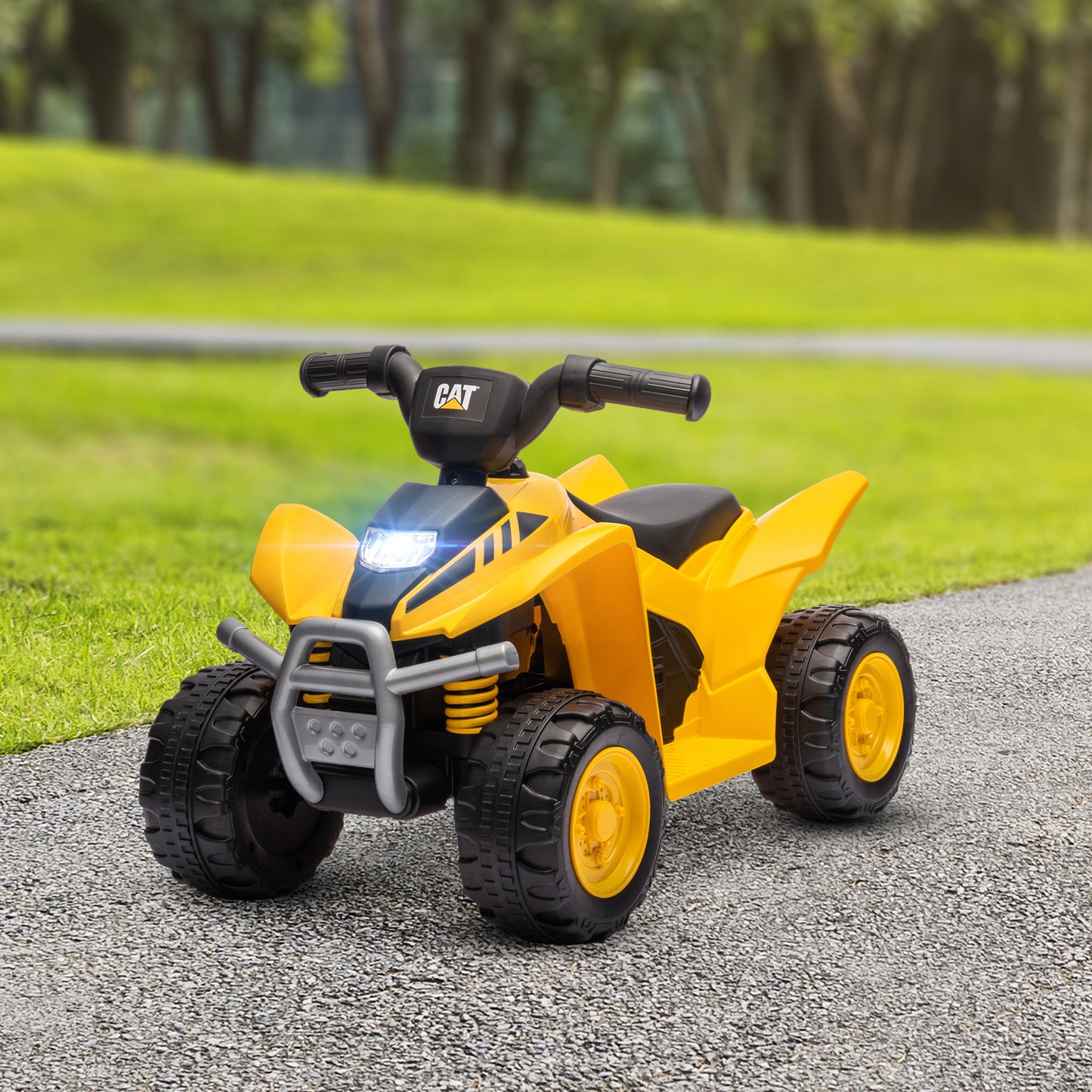 Qaba Licensed Kids ATV, 6V Electric Ride on Car for Kids with Horn, LED Headlights, for 18-36 Months, Yellow