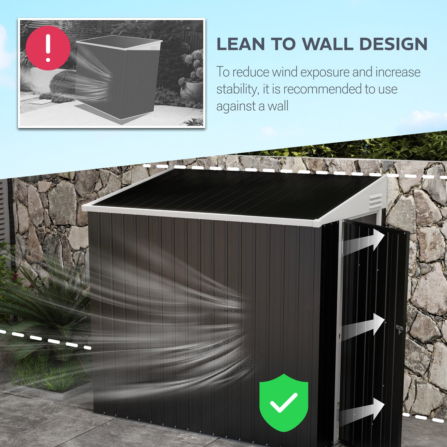Outsunny 4' x 8' Outdoor Storage Shed Lean to Shed Outdoor Metal Tool Shed with Lockable Door and Air Vents, Dark Grey