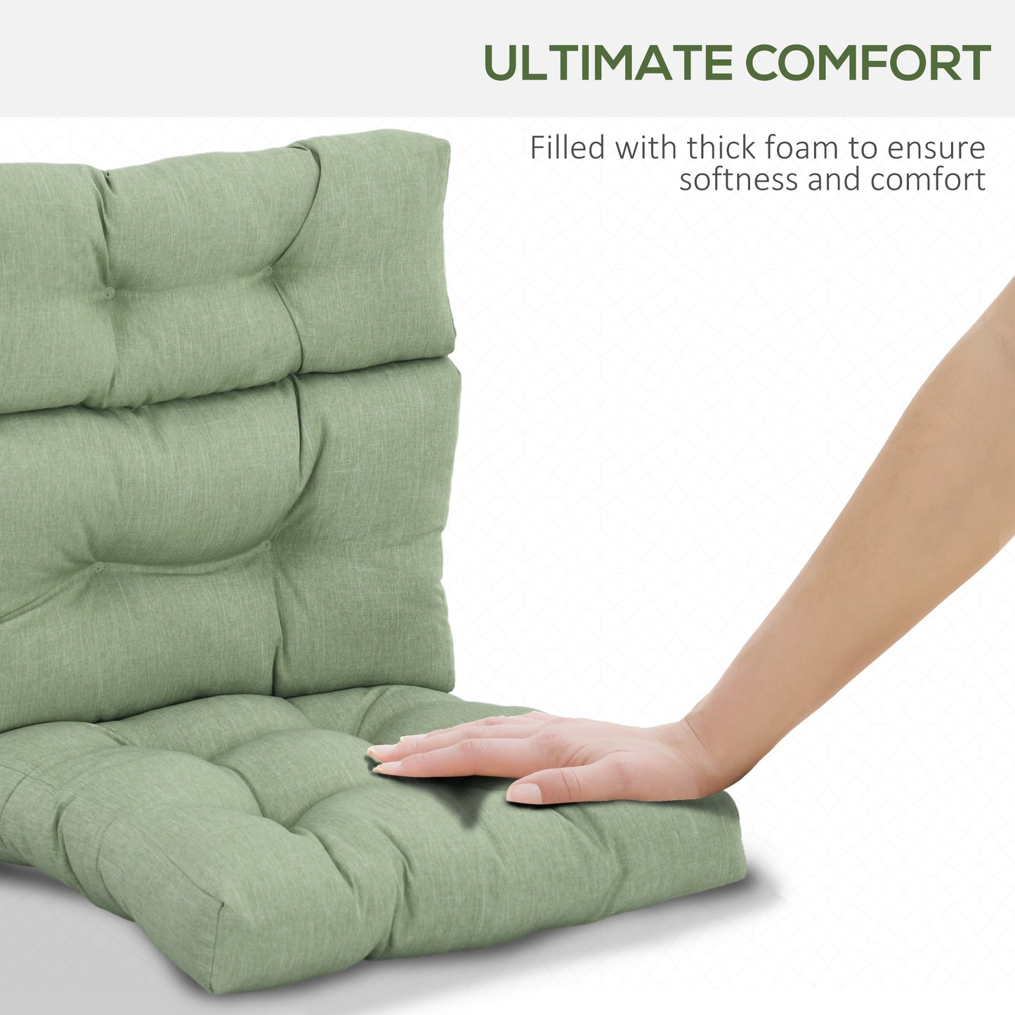 Outsunny Outdoor Patio Chair Seat/Back Chair Cushion Replacement, Tufted Pillow with Thick Filling and String Ties, Light Green