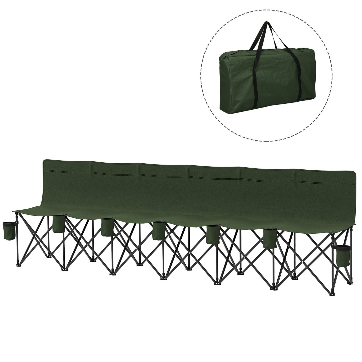 Outsunny 6 Seat Folding Camping Chair with Cup Holder and Carrying Case for Camping, Picnic, Sport Events, Black
