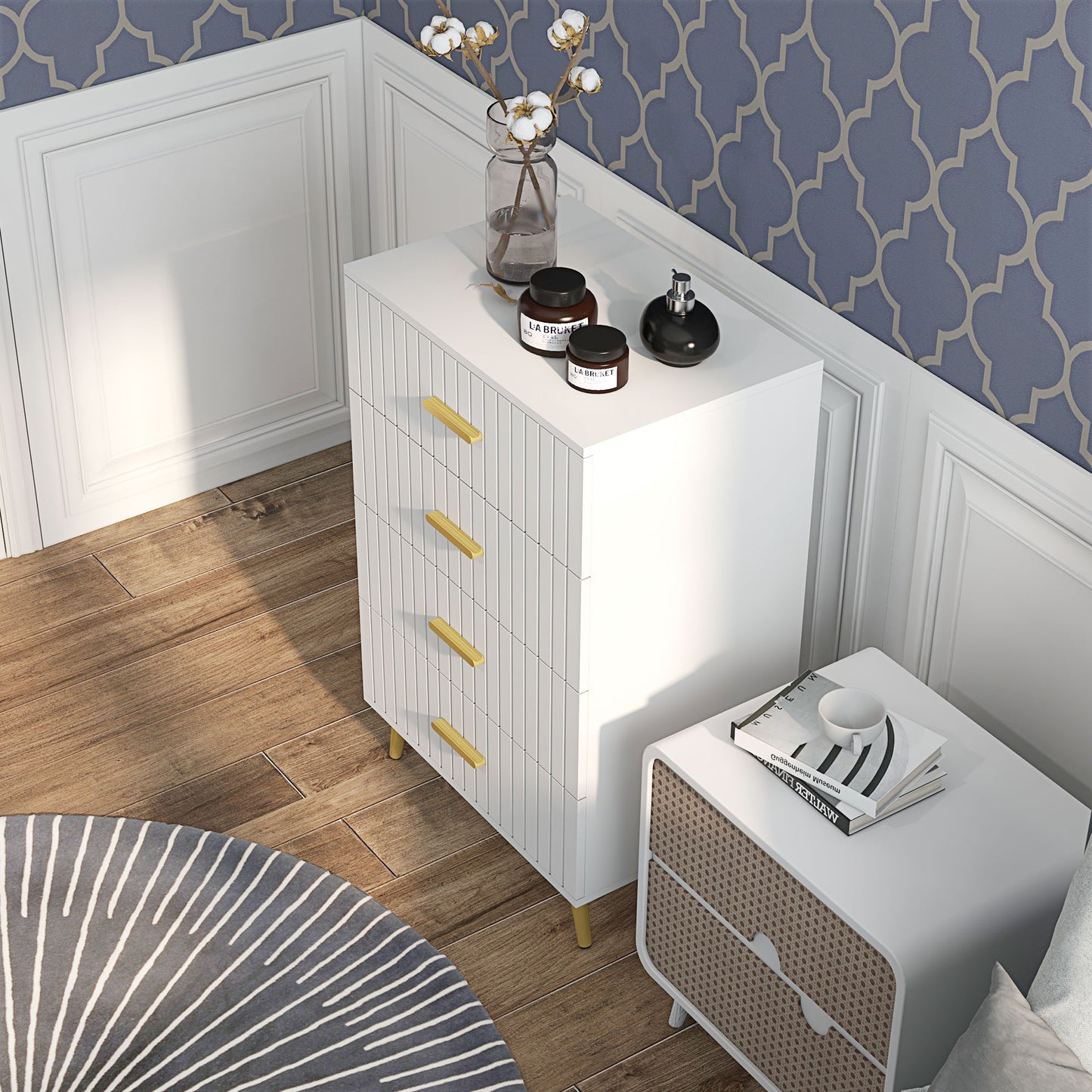 HOMCOM 3 Drawer Cabinet, Drawer Chest for Bedroom, Chest of Drawers with Aluminium Legs and Gold Handles, Dark Grey