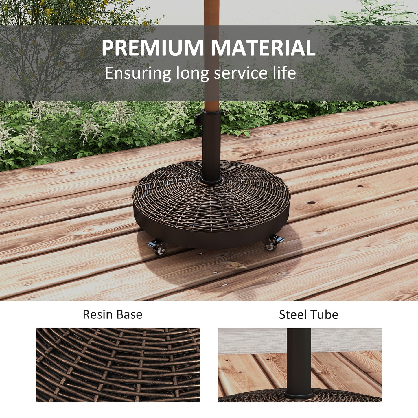 Outsunny 20.5" Round Parasol Base Resin Patio Umbrella Base Garden Parasol Holder Outdoor Offset Weight Stand with Wheels Black