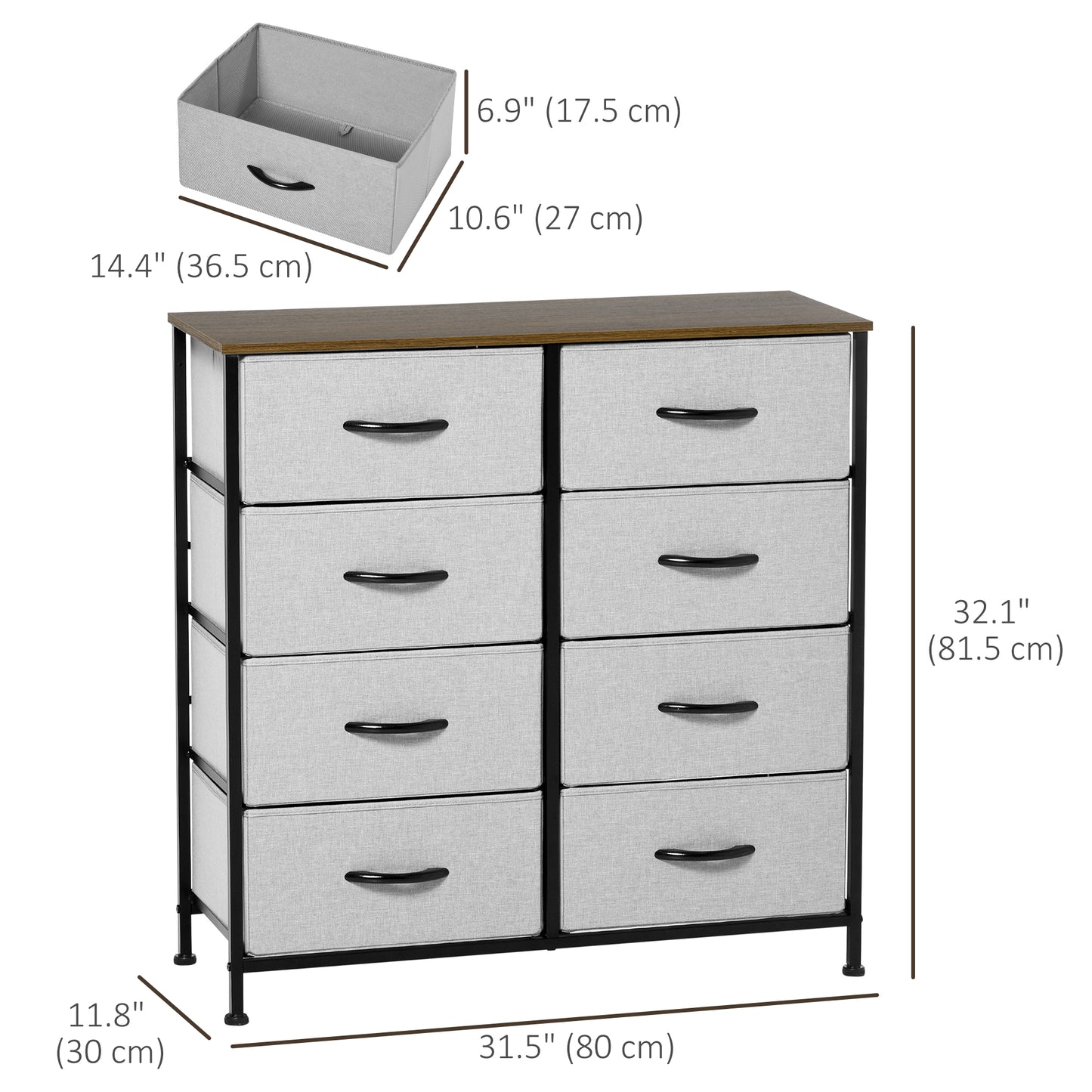 HOMCOM 6 Drawer Dresser for Bedroom, Fabric Chest of Drawers with Steel Frame, Wood Grain Top and Handles, Grey