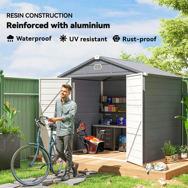 Outsunny 8' x 6' Plastic Garden Storage Shed with Latch Door, Vents, Sloped Roof, Light Grey