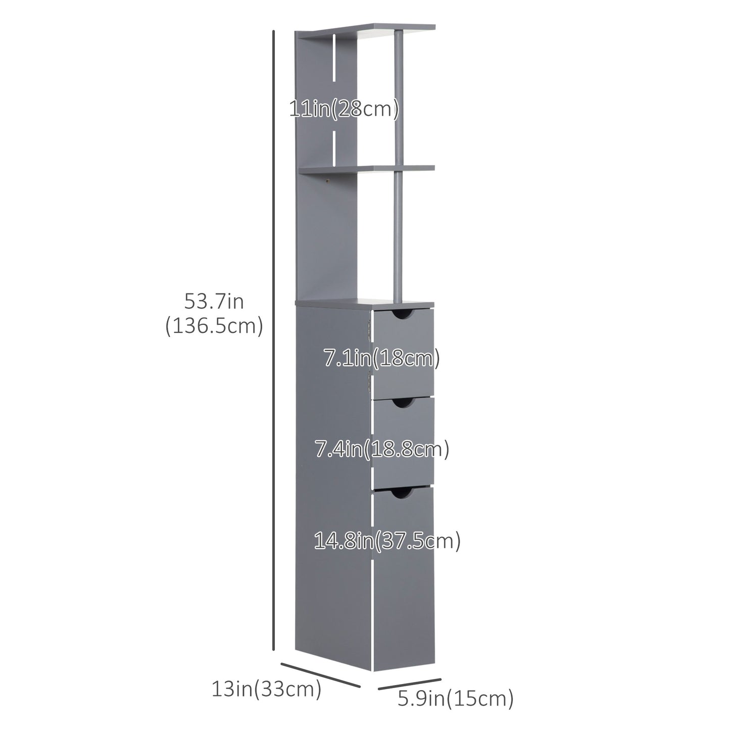 HOMCOM Tall Bathroom Storage Cabinet, Narrow Bathroom Cabinet with Drawers and Open Shelves for Small Spaces, White and Grey