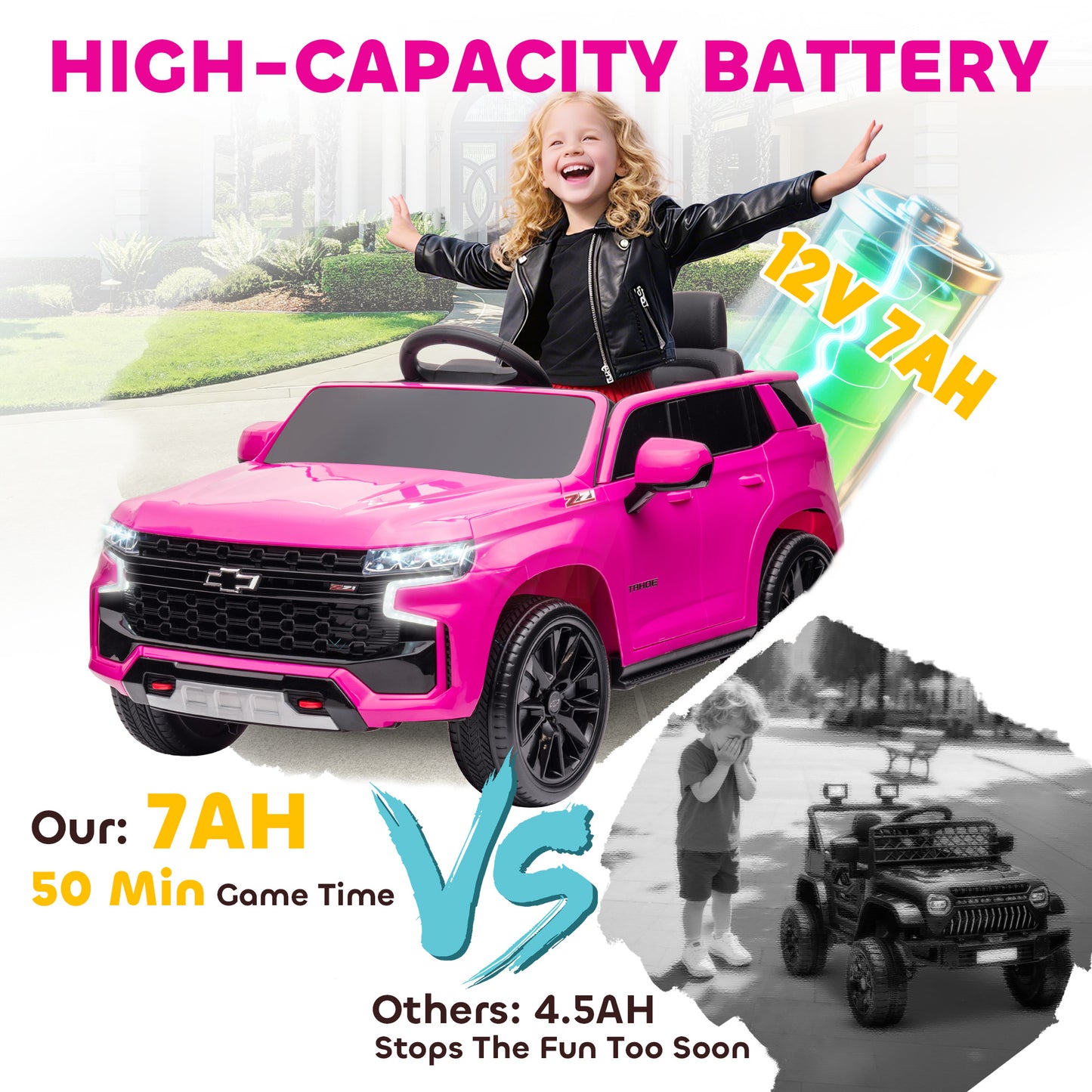 Aosom Licensed Chevrolet Tahoe Kids Ride on Car, 12V 7AH Toddler Electric Car with Parent Remote Control, 3 Speeds, Spring Suspension, LED Light, Horn, Music, Black