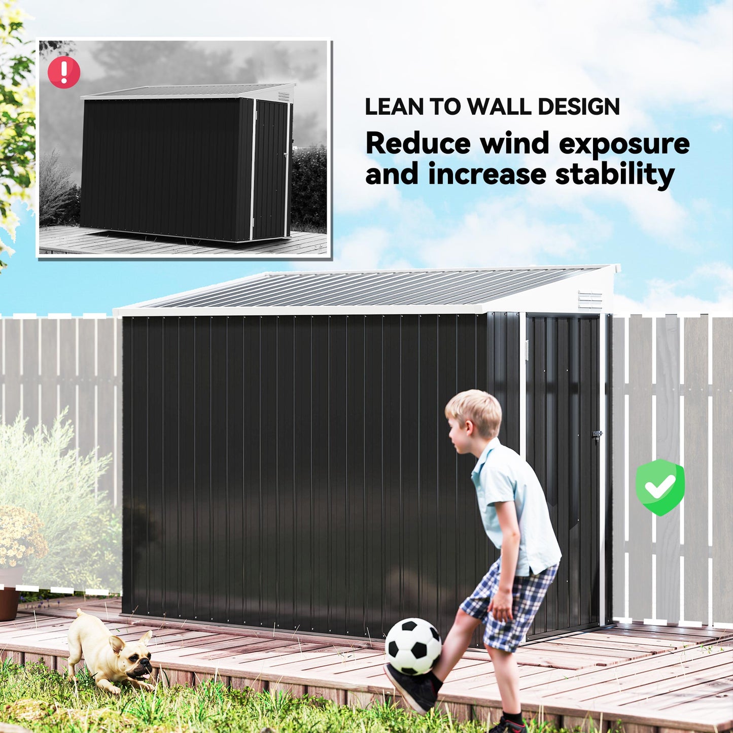 Outsunny 4' x 8' Outdoor Storage Shed Lean to Shed Outdoor Metal Tool Shed with Lockable Door and Air Vents, Dark Grey