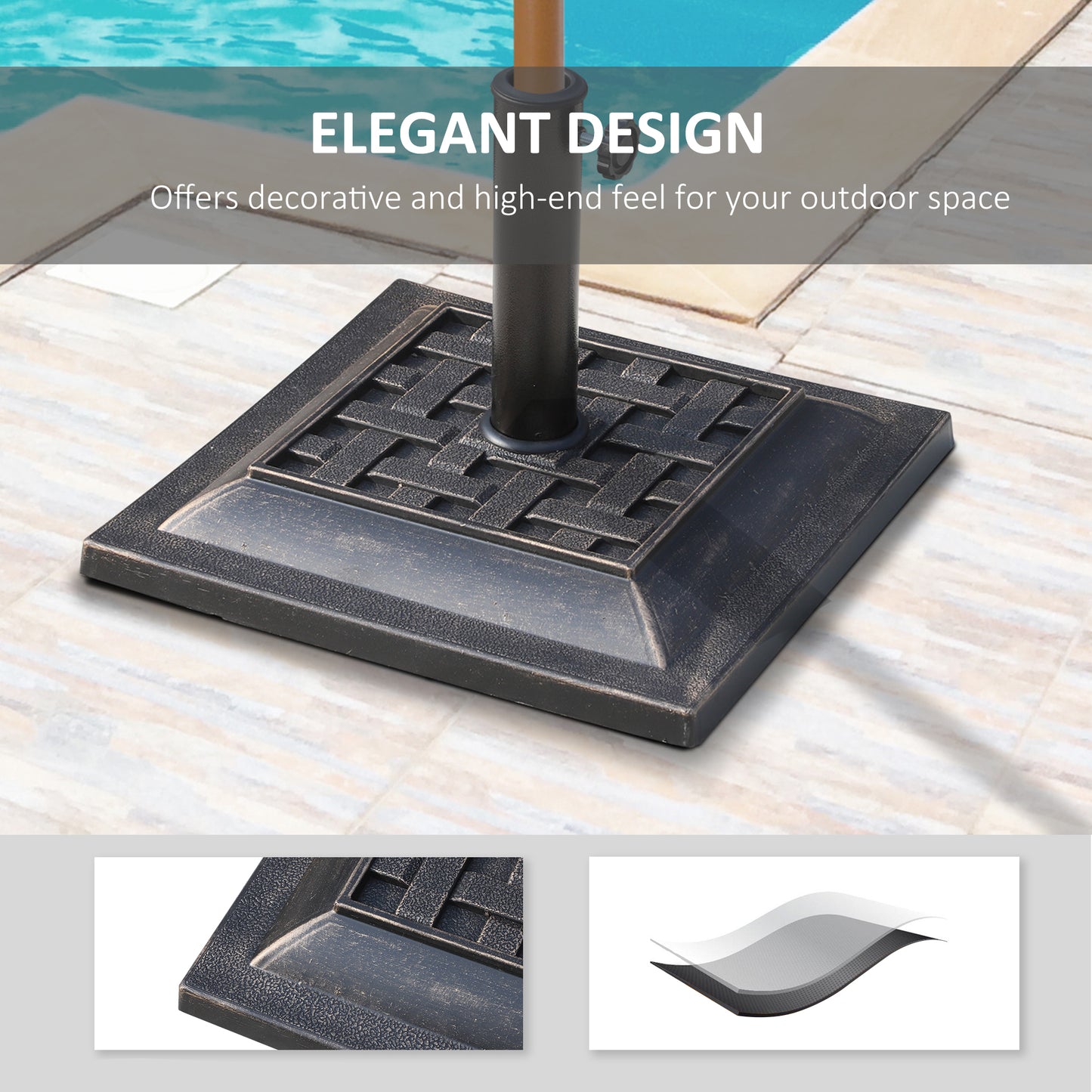 Outsunny 29 lbs Market Umbrella Base Holder 16" Heavy Duty Square Parasol Stand for Patio, Outdoor, Backyard, Black