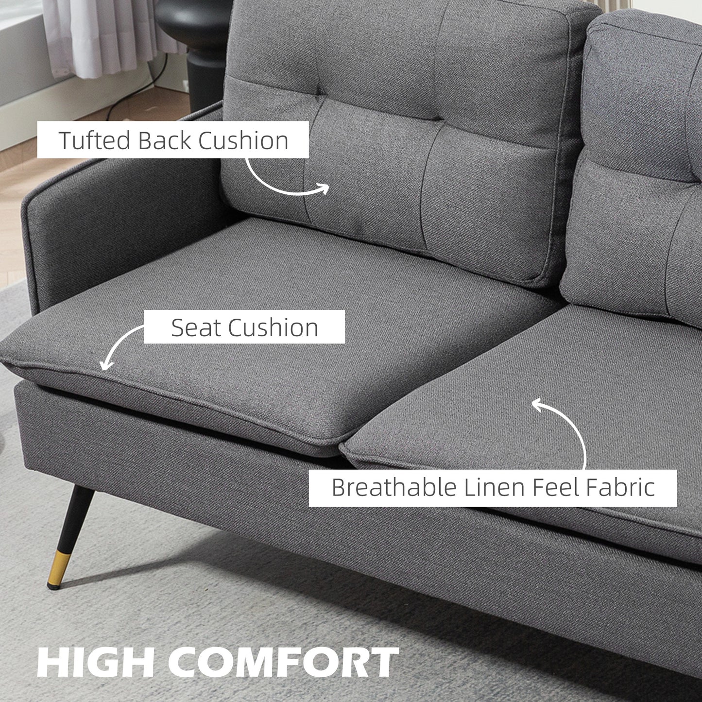 HOMCOM 55" Loveseat Sofa for Bedroom, Modern Love Seats Furniture with Button Tufting, Upholstered Small Couch for Living Room, Small Space, Grey