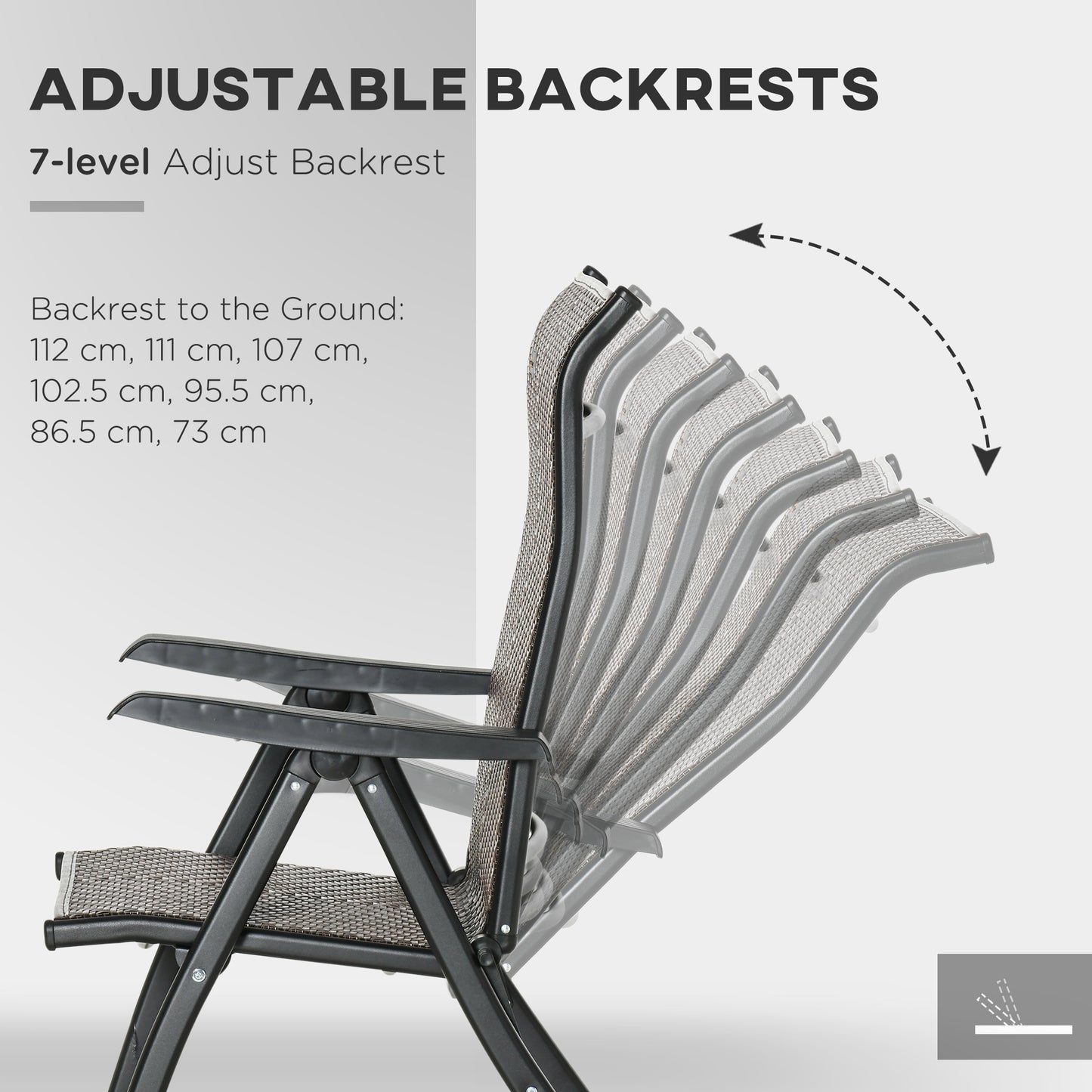 Outsunny 2PCs Outdoor Wicker Folding Chairs with Adjustable Backrest, Grey