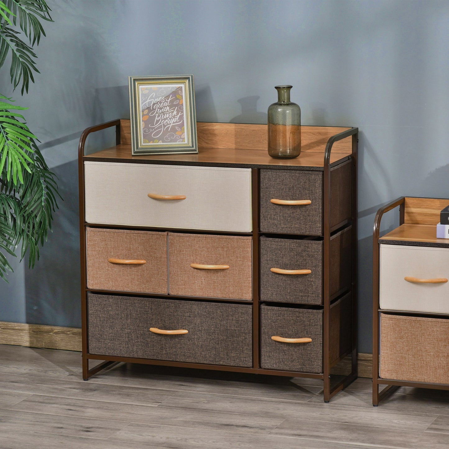HOMCOM 7-Bin Dresser Storage Tower Cabinet Organizer Unit, Easy Pull Fabric Bins with Metal Frame for Bedroom