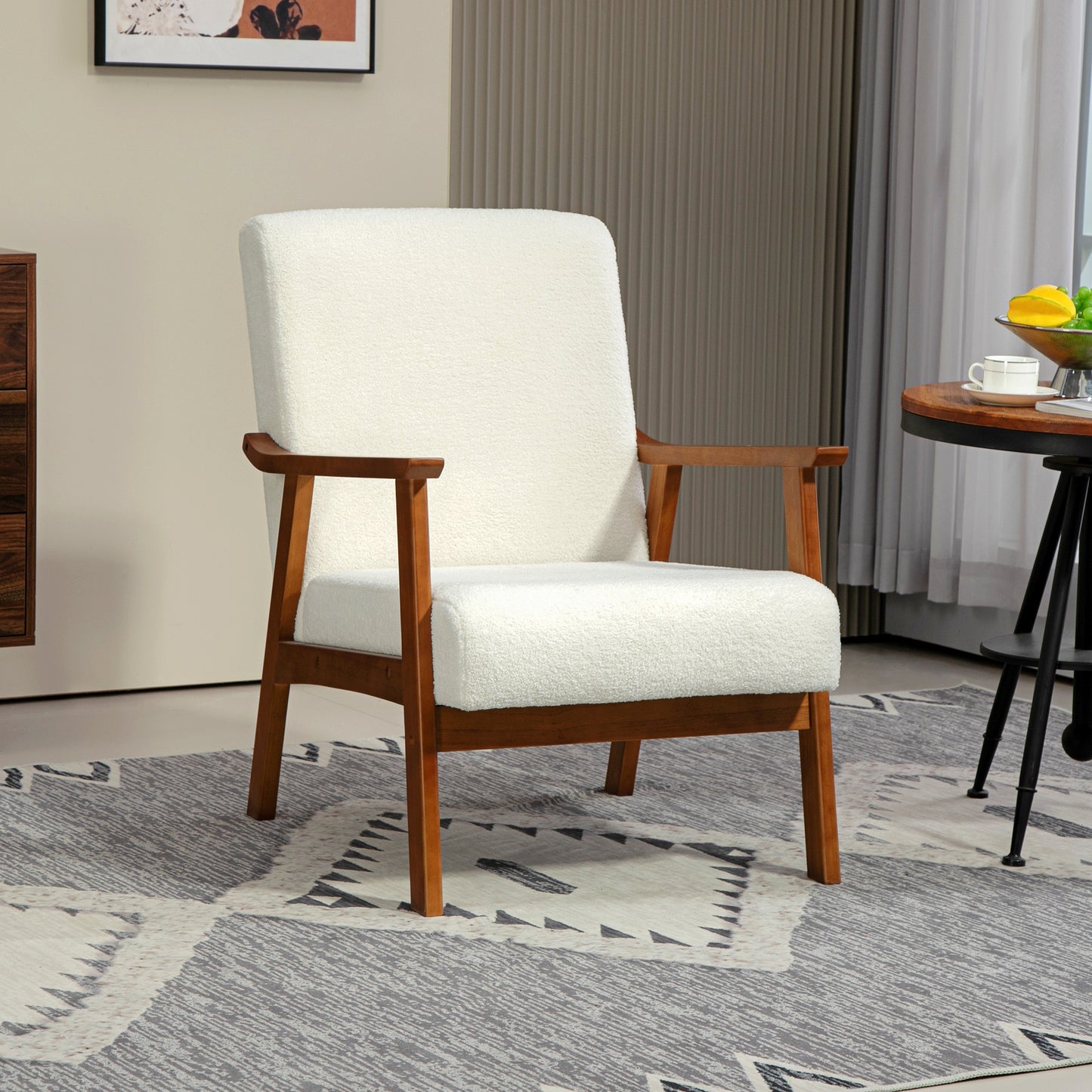 HOMCOM Living Room Chair Boucle Accent Chair for Bedroom with Wide Seat and Thick Padding, Grey