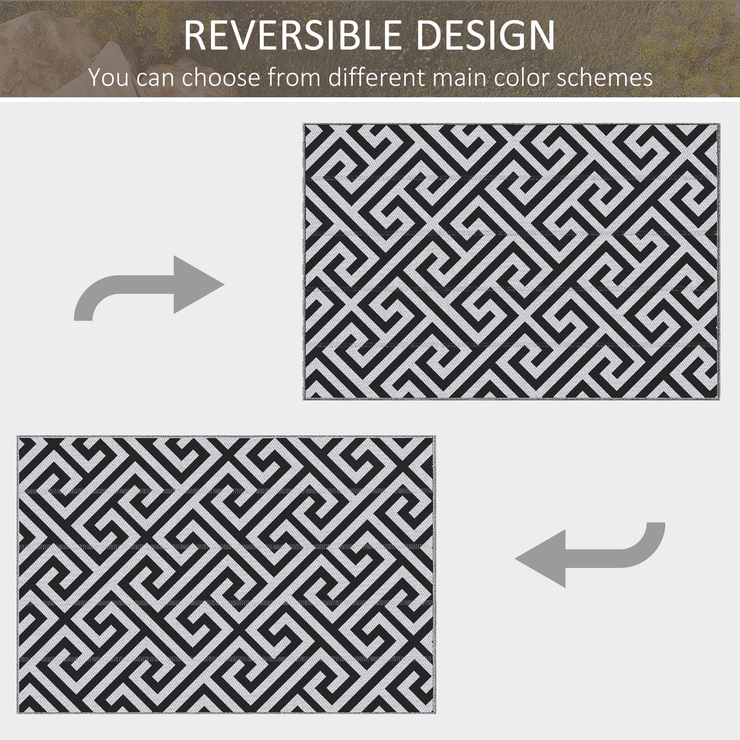 Outsunny Reversible Outdoor RV Rug, Patio Floor Mat, 5' x 8' Plastic Straw Rug for Backyard, Deck, Beach, Camping, Black & White