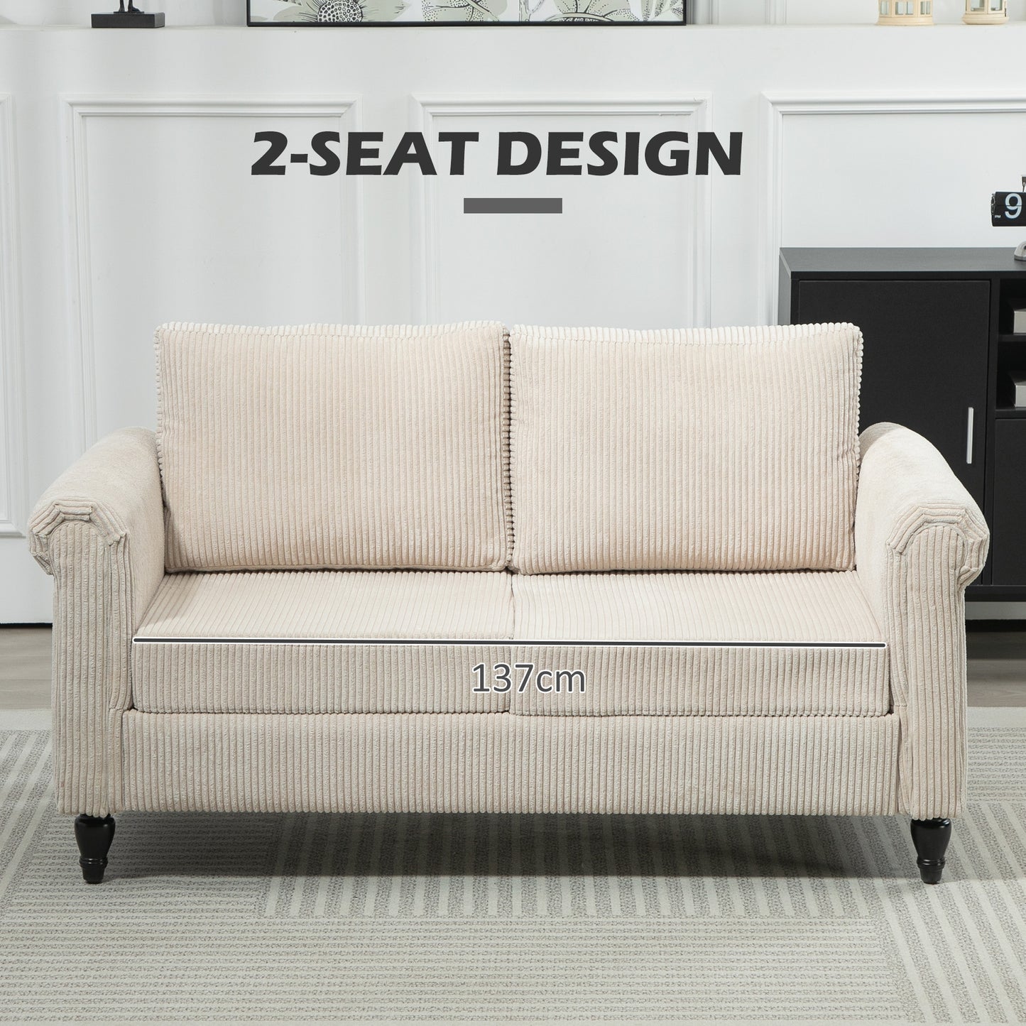 HOMCOM Vintage Loveseat, Upholstered Love Seat Furniture, Chenille-feel Fabric 2 Seater Sofa Couch with Rolled Arms, Gourd-Shaped Rubber Wood Legs for Living Room, Dark Grey