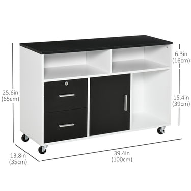 HOMCOM Lateral Filing Cabinet, Printer Stand Home Office Mobile File Cabinet with Wheels, Lockable Drawer, Black