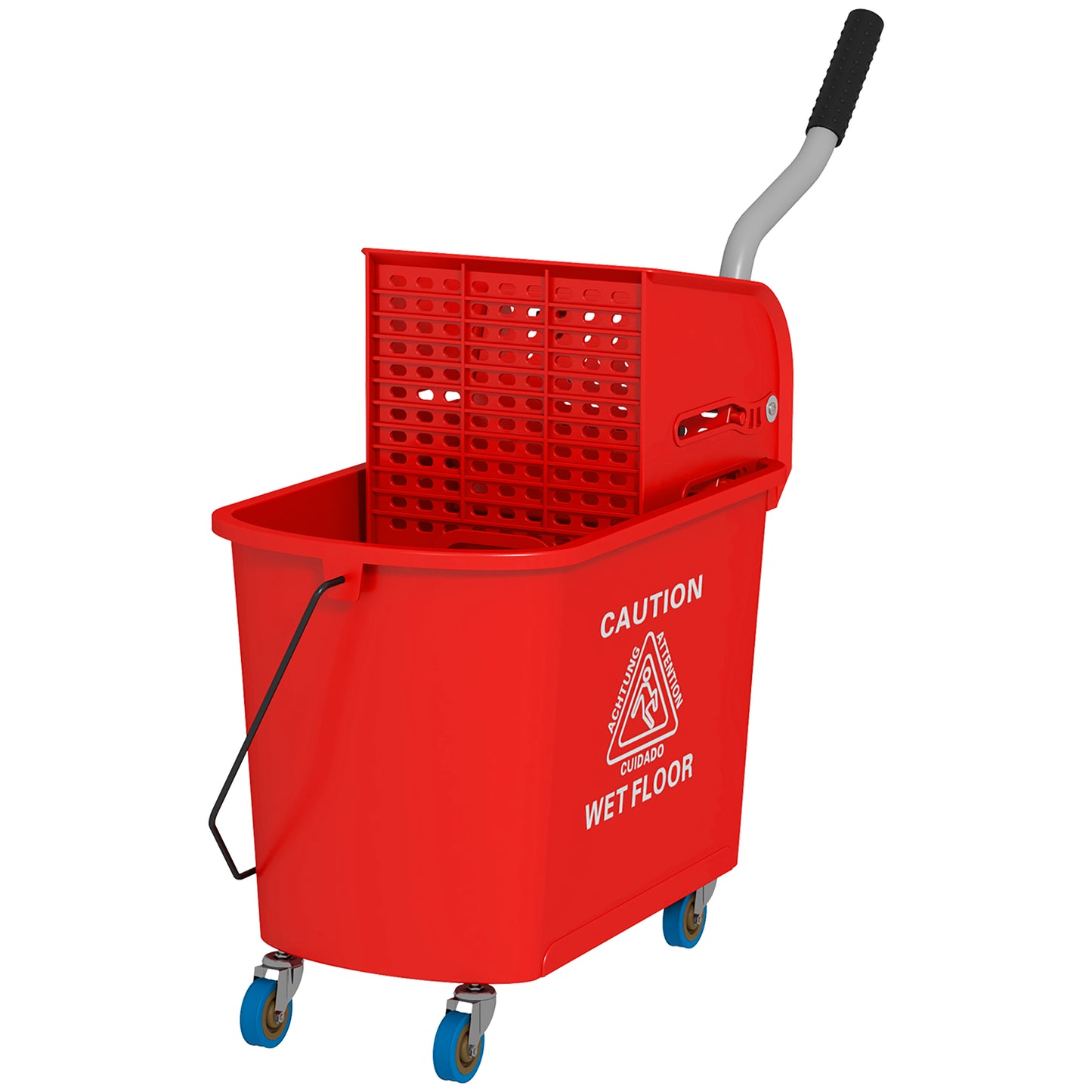 HOMCOM Compact Mop Bucket with Wringer, Mop Bucket on Wheels, 5 Gallon, Separate Dirty and Clean Water, Yellow