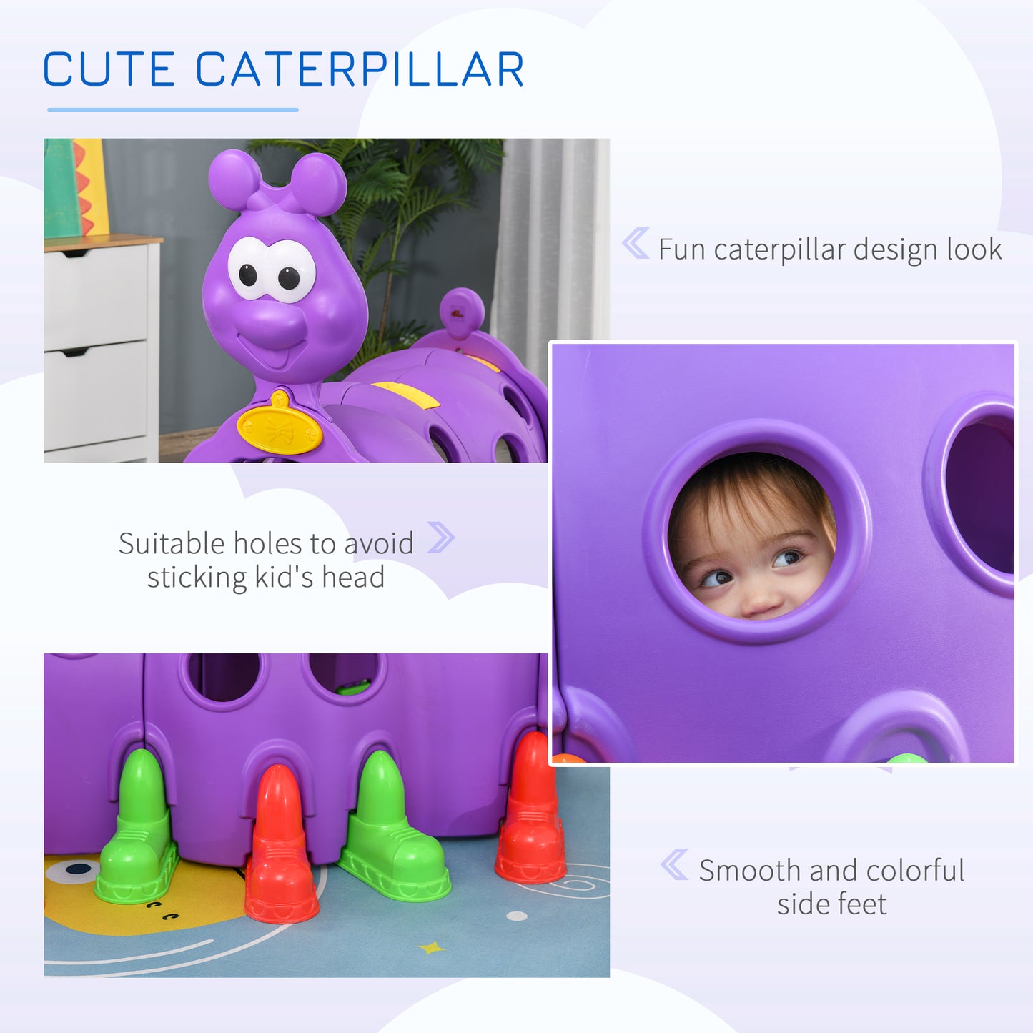 Qaba Lion Design Tunnel for Kids to Crawl Through, for 3-6 Years, Purple