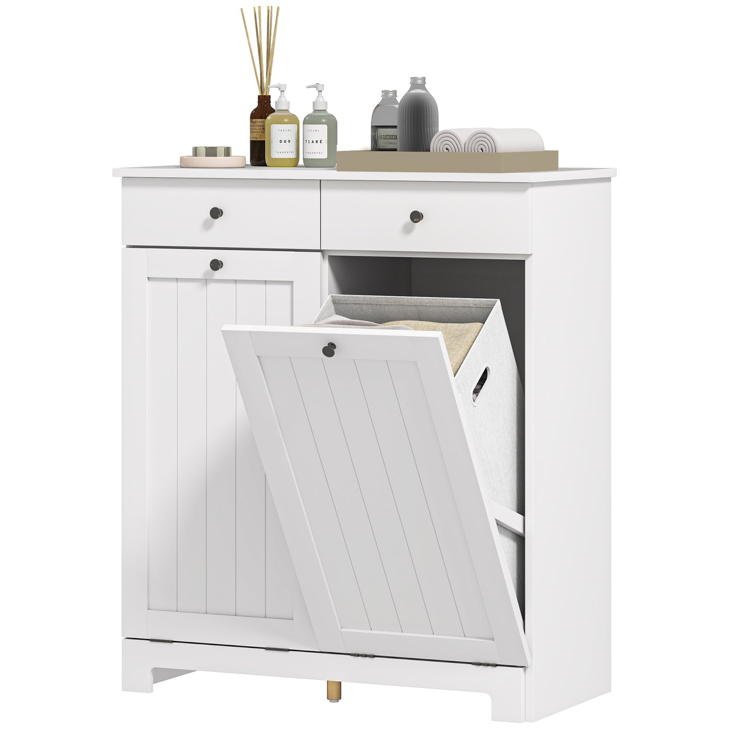 HOMCOM Laundry Cabinet, Tilt Out Laundry Hamper Cabinet with 2 Baskets, Bathroom Hamper Cabinet with 2 Drawers, Black