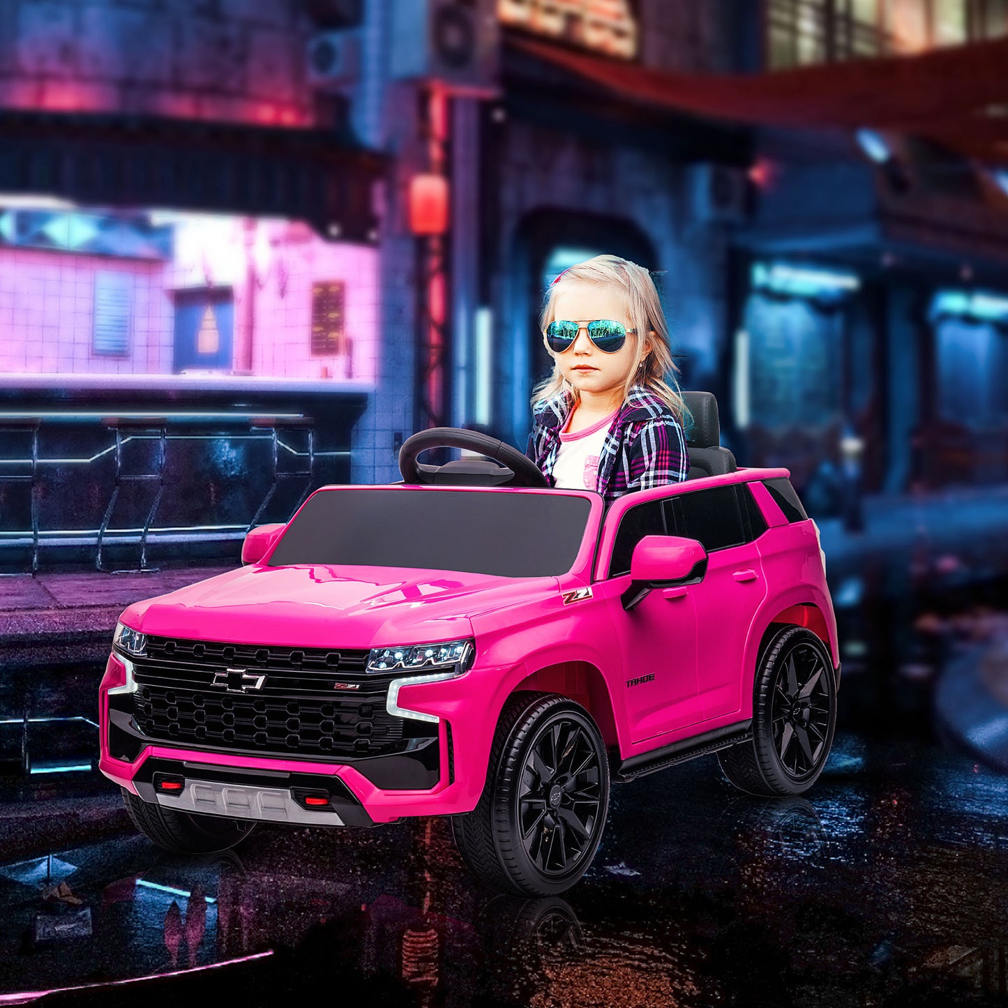 Aosom Licensed Chevrolet Tahoe Kids Ride on Car, 12V 7AH Toddler Electric Car with Parent Remote Control, 3 Speeds, Spring Suspension, LED Light, Horn, Music, Black