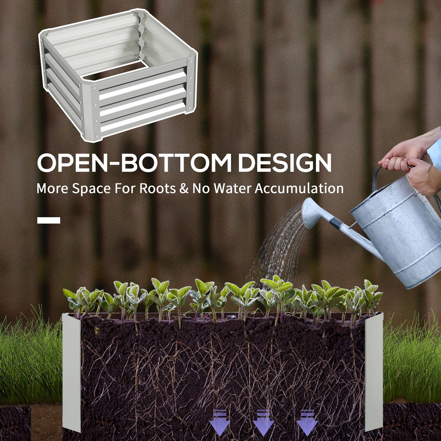 Outsunny 2' x 2' x 1' 2-Pieces Raised Garden Bed with Galvanised Steel Frame for Vegetables, Flowers, Herbs, Silver