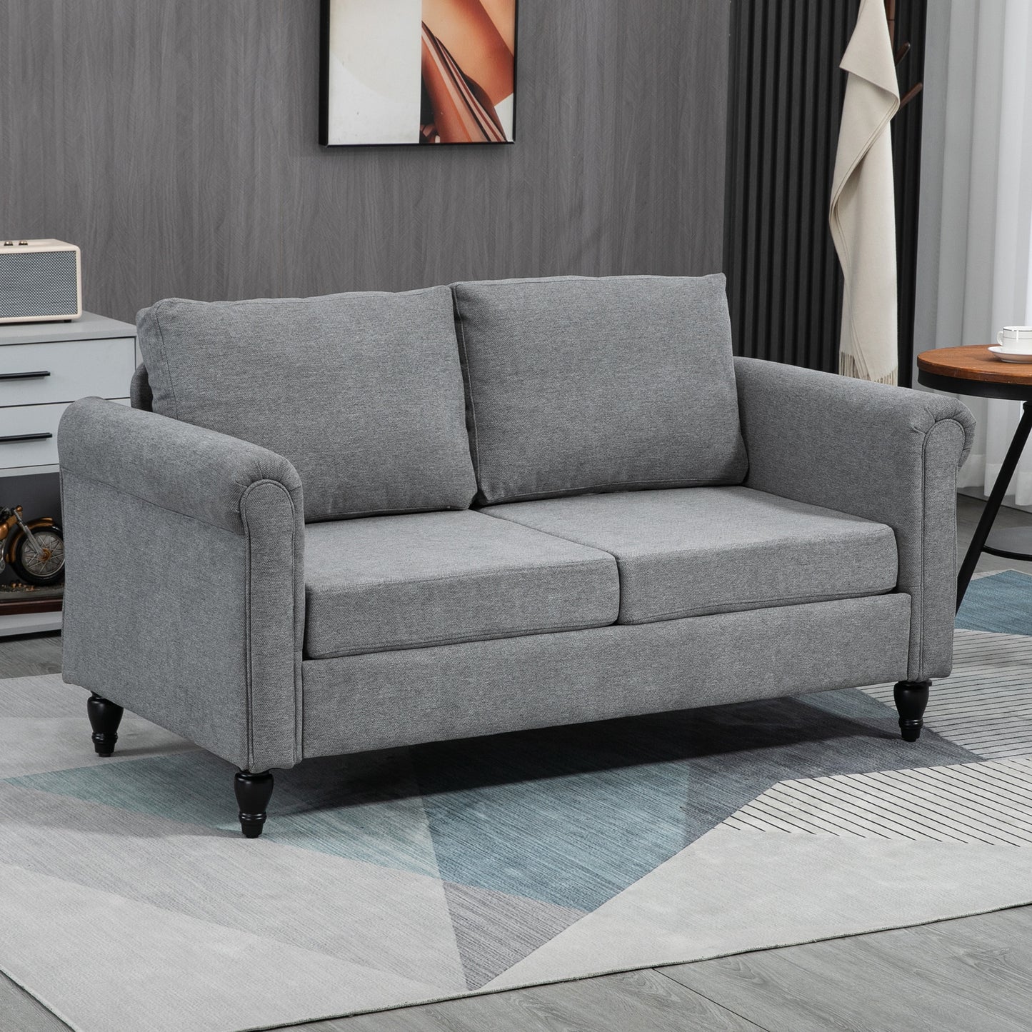 HOMCOM Vintage Loveseat, Upholstered Love Seat Furniture, Chenille-feel Fabric 2 Seater Sofa Couch with Rolled Arms, Gourd-Shaped Rubber Wood Legs for Living Room, Dark Grey