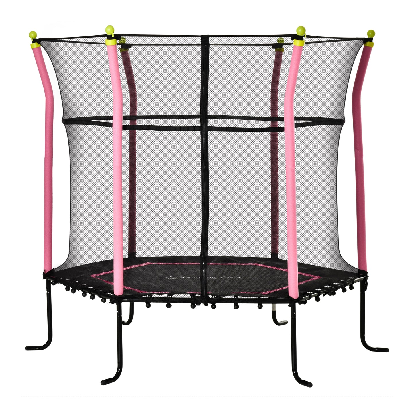 Soozier 64" Kids Trampoline Mini Indoor/Outdoor Bouncer Jumper with Enclosure Net Elastic Thick Padded Pole Gift for Child Toddler Age 3-10 Years Old Pink
