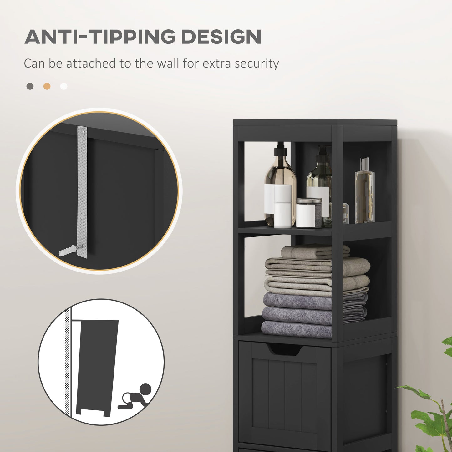 kleankin Narrow Bathroom Cabinet with 3 Drawers and 2 Tier Shelf, Tall Cupboard Freestanding Linen Tower, White