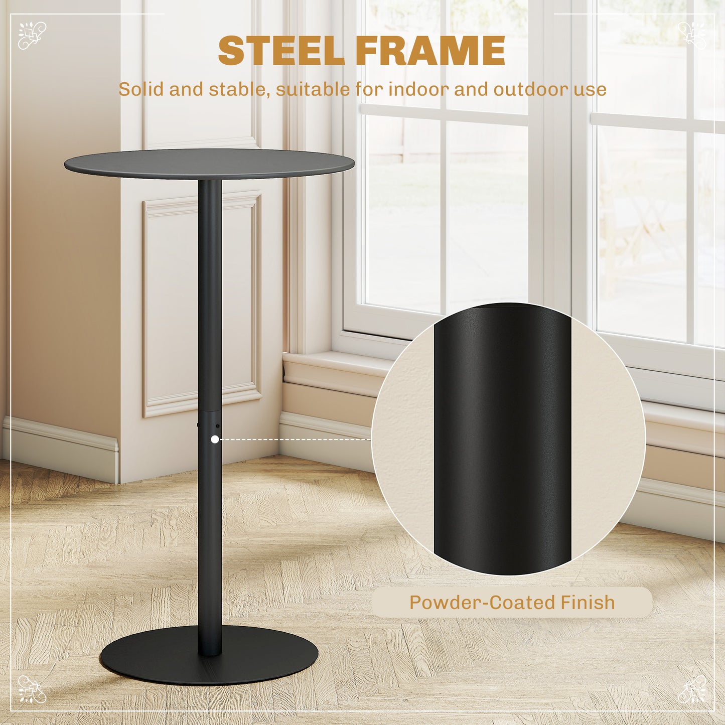 HOMCOM Round Bar Table for 2, Modern Pub Table with Steel Frame, Easy Assembly for Small Space Home Bar Cocktail Bistro, White