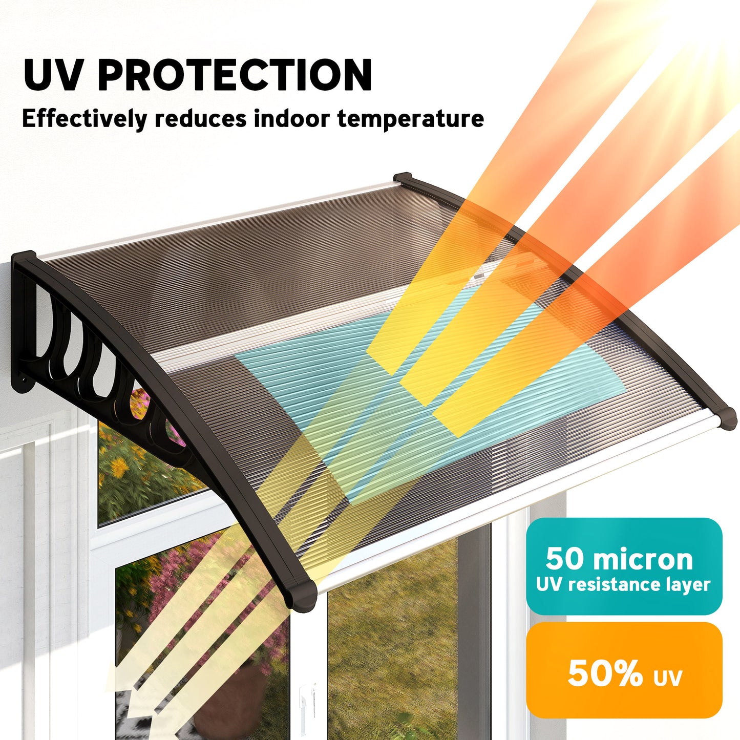 Outsunny Window Awning Door Canopy, Polycarbonate Front Door Outdoor Patio Cover, Sun Shelter, Hollow Sheet for UV, Rain, Snow and Sunlight Protection, Brown, 40" x 80"