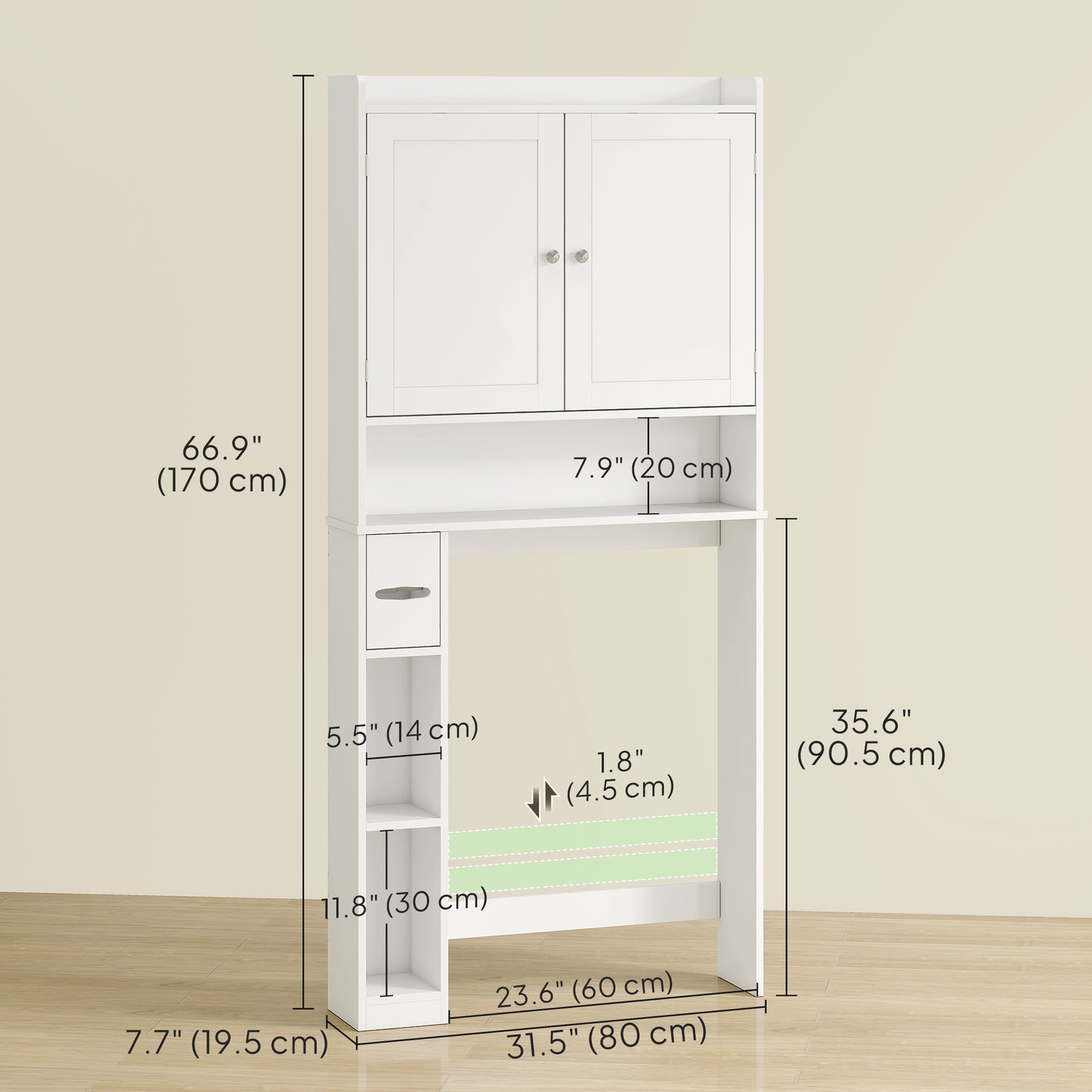 HOMCOM Modern Over the Toilet Storage Cabinet with 2 Doors, Above Commode Storage Cabinet with Toilet Paper Holder, Grey
