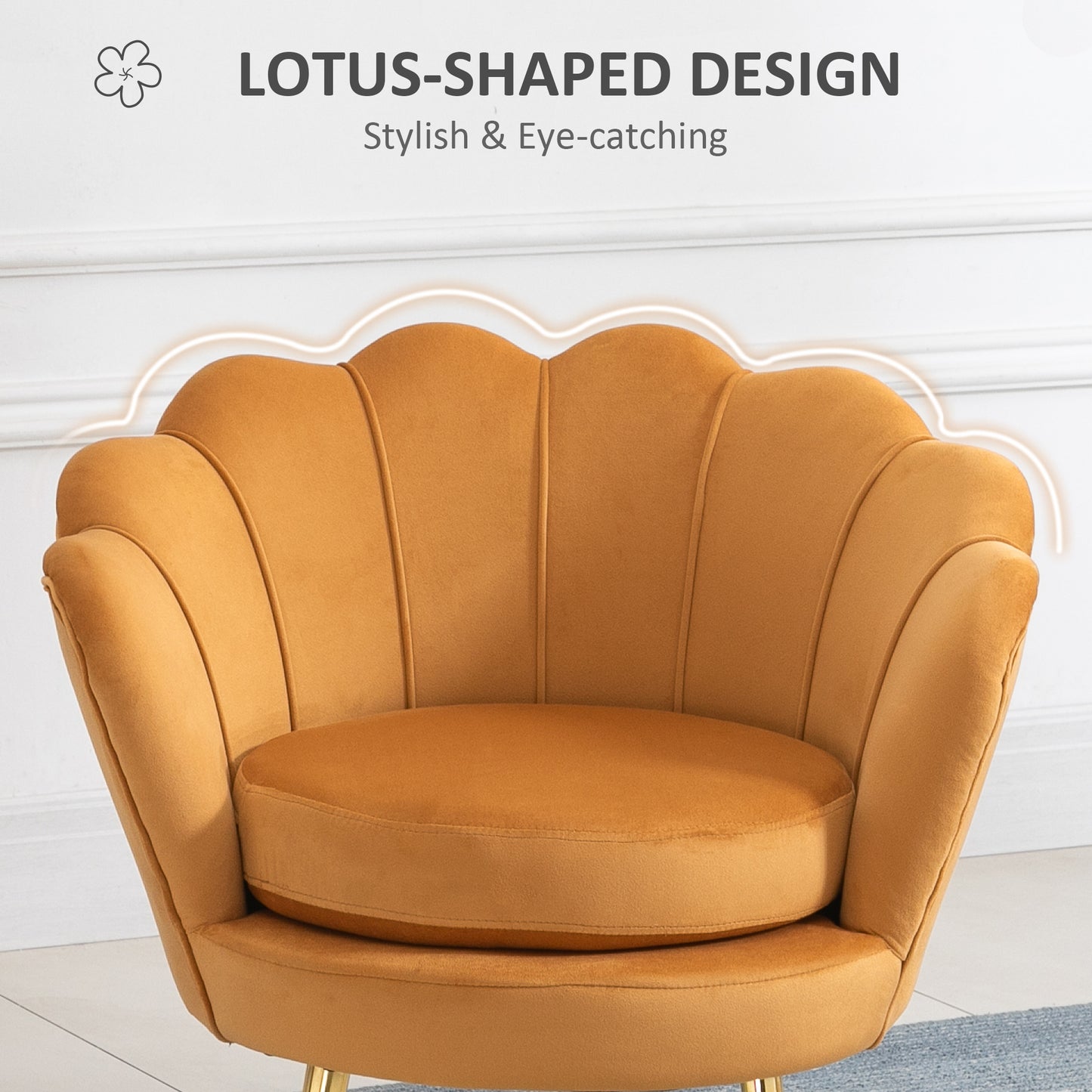 HOMCOM Modern Accent Chair, Velvet-Touch Fabric Leisure Club Chair with Gold Metal Legs for Bedroom, Blue