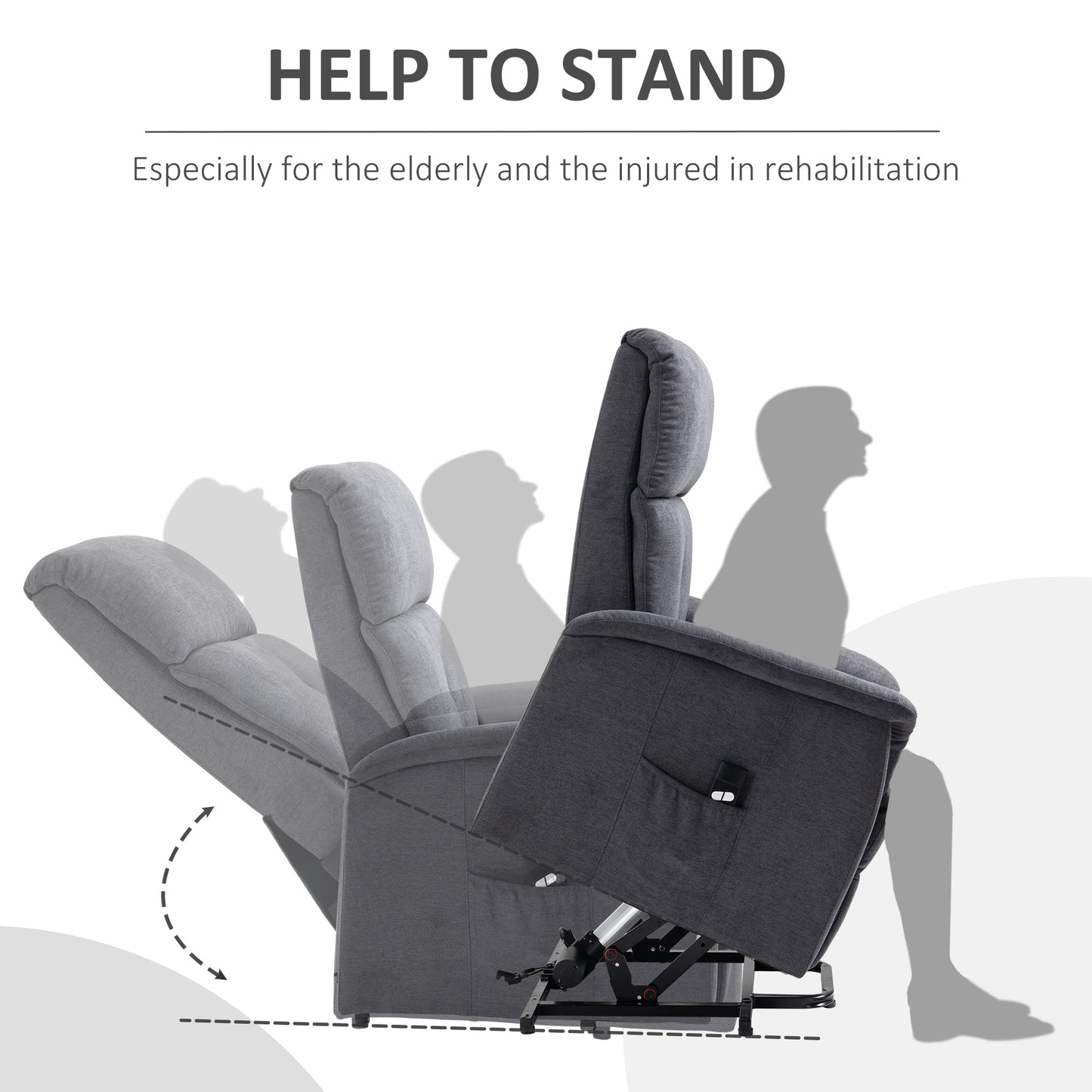HOMCOM Power Lift Chair Electric Recliner Sofa for Elderly with Remote Control & Side Pocket for Living Room, Grey