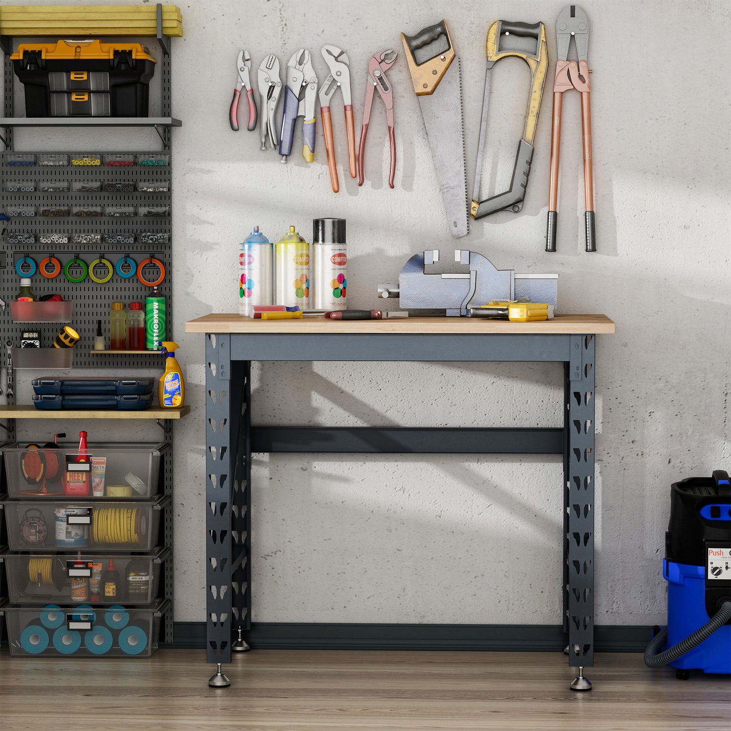 HOMCOM 45" Workbench, Solid Wood Tabletop Workstation, Work Table with Four Adjustable Foot Pads, Weight Capacity 1100 Lbs