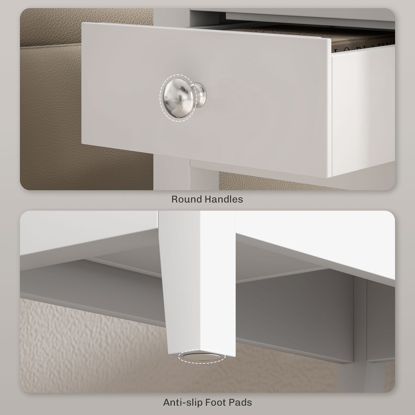 HOMCOM Narrow Side Table with Charging Station, USB Ports, Modern End Table with Storage Shelf, Drawers for Living Room, White