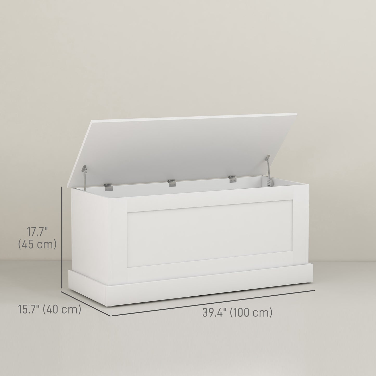 HOMCOM 31.5 Inches Storage Chest, Storage Trunk with Safety Hinge, Wooden Box for Living Room, White Wood Grain
