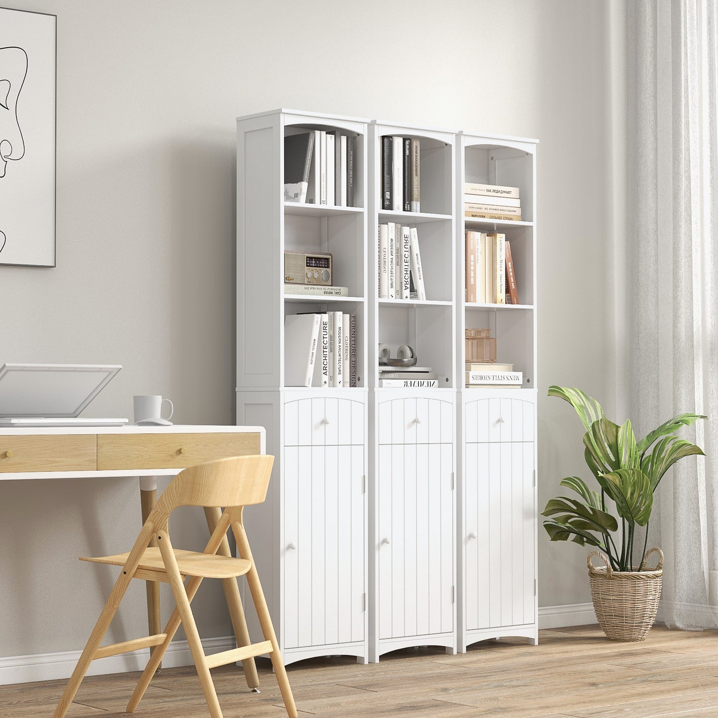 HOMCOM Tall Wooden Bathroom Cabinet Storage Organizer Kitchen Bedroom Decorative