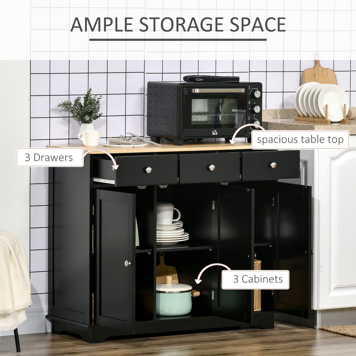 HOMCOM Modern Sideboard, Buffet Cabinet with Storage Cabinets, Drawers and Adjustable Shelves for Living Room, White