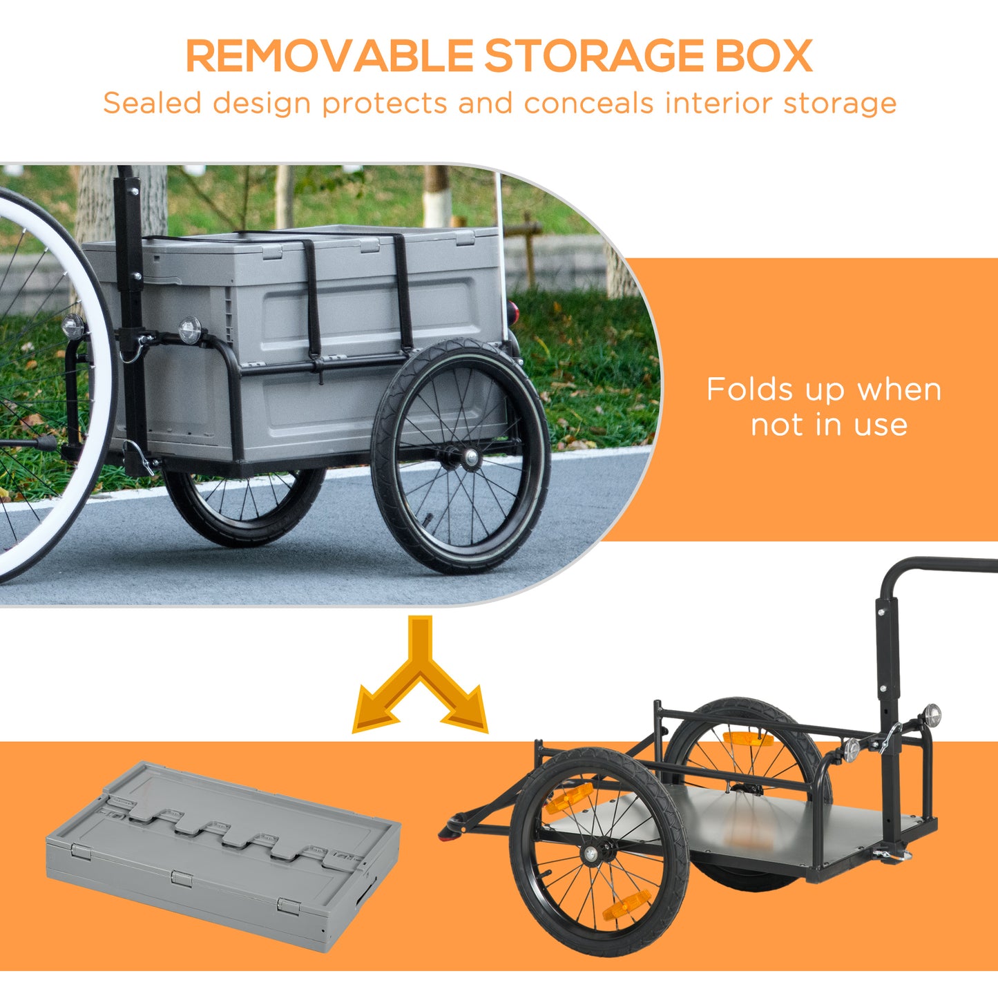 Aosom Steel Trailer for Bike, Bicycle Cargo Trailer with Storage Box, Safe Reflectors, Max Load 88LBS