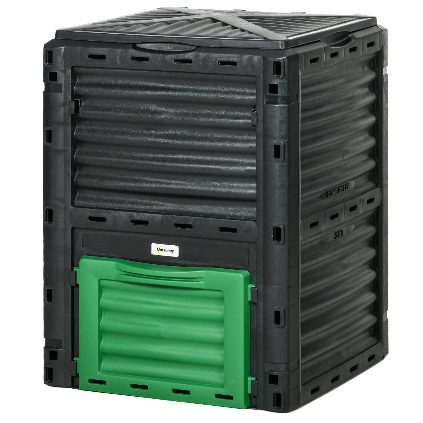 Outsunny Garden Compost Bin Large Outdoor Compost Container 80 Gallon Fast Creation of Fertile Soil Aerating Compost Box, Easy Assembly, Black