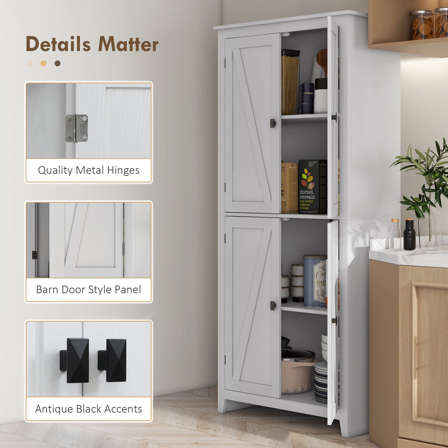 HOMCOM 72" Freestanding Storage Cabinet, Kitchen Pantry Cabinet with Doors and Shelves for Dining Room, White